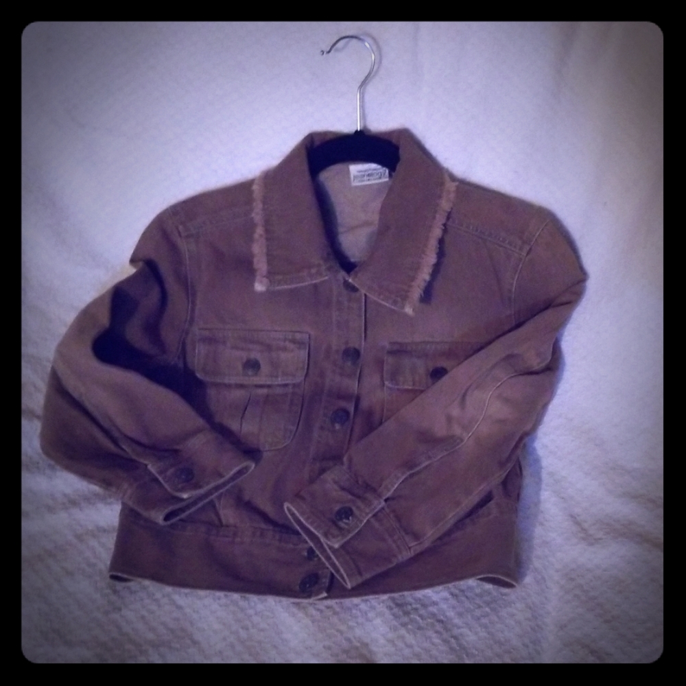 Brown denim cropped jacket, size 4 Never worn